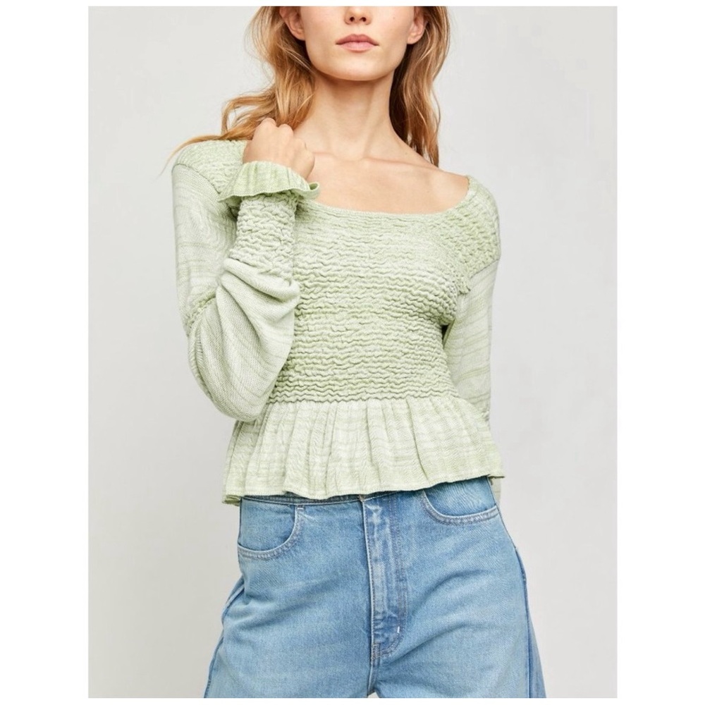 Free People Green Textured Women's Top NWT SZ M